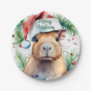 Frohe WeihnachtsHat festliche Capybara - Pappteller