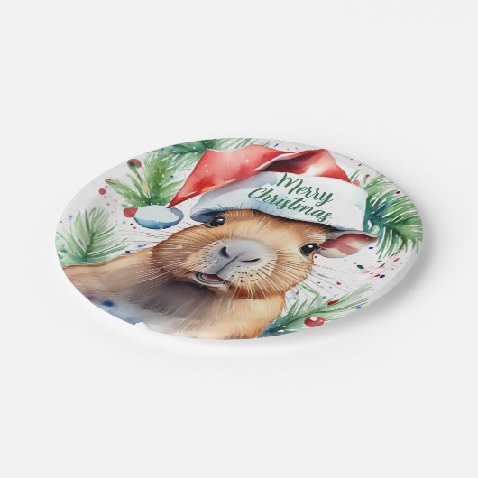 Frohe WeihnachtsHat festliche Capybara - Pappteller (Schrägansicht)