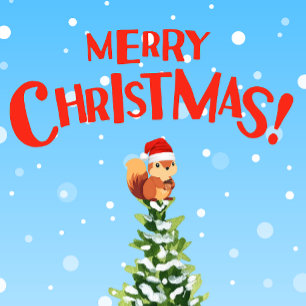 Frohe Weihnachtshörnchen auf dem Baumkopf