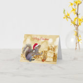 Frohe Weihnachtshörnchen in Weihnachtsmannmütze & Karte (Gelbe Blume)