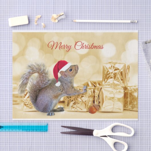 Frohe Weihnachtshörnchen in Weihnachtsmannmütze & Seidenpapier (Handwerk)