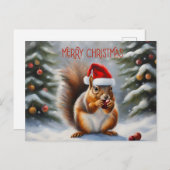 Frohe Weihnachtshörnchen und Winterwälder Feiertagspostkarte (Vorne/Hinten)