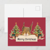 Frohe Weihnachtshörnchen Zwei Weihnachtsbaumen Feiertagspostkarte (Vorne/Hinten)