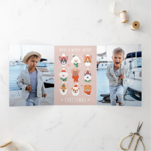 Frohe Weihnachtshunde Dreifach Gefaltete Urlaubskarte