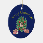 Frohe Weihnachtshunde mit Nase im Kraut Keramik Ornament (Rechts)