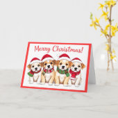 Frohe Weihnachtshunde mit roter Grenze Karte (Gelbe Blume)