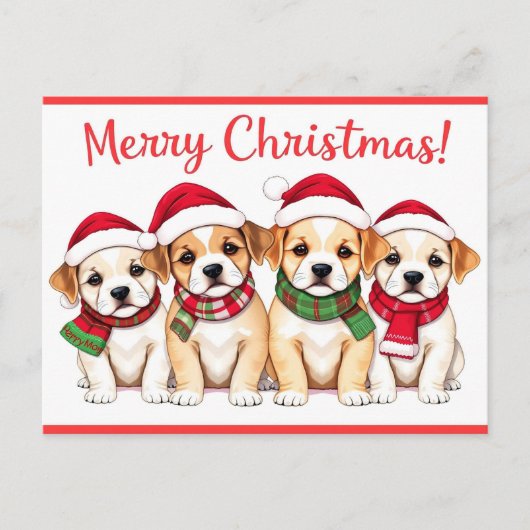 Frohe Weihnachtshunde mit roter Grenze Postkarte (Vorderseite)