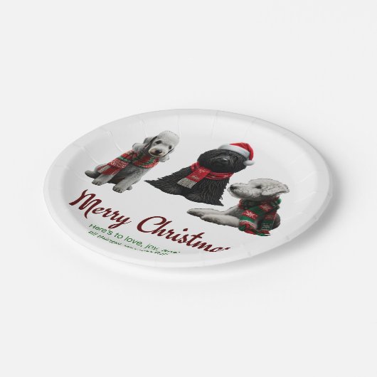 Frohe Weihnachtshunde Pappteller (Schrägansicht)