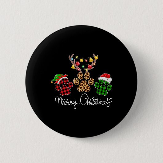 Frohe Weihnachtshunde Paws Lights Buffalo Kariert Button (Vorderseite)