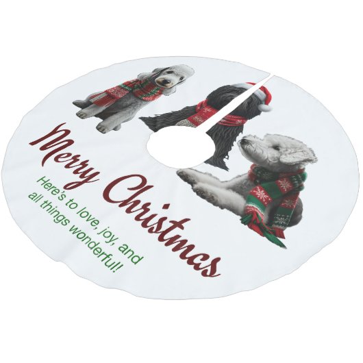 Frohe Weihnachtshunde Polyester Weihnachtsbaumdecke (Schrägansicht)