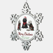 Frohe Weihnachtshunde Schneeflocken Zinn-Ornament (Rechts)