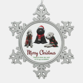 Frohe Weihnachtshunde Schneeflocken Zinn-Ornament