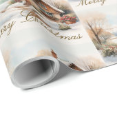 Frohe Weihnachtshütte in verschneiten Landschaften Geschenkpapier (Rolleneckpunkt)