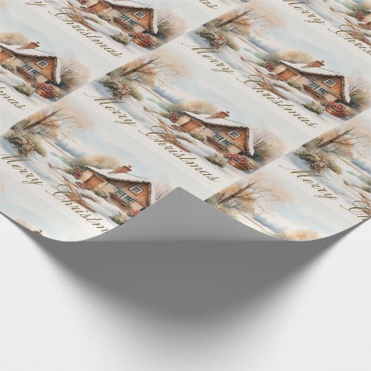 Frohe Weihnachtshütte in verschneiten Landschaften Geschenkpapier (Ecke)