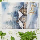 Frohe Weihnachtshütte in verschneiten Landschaften Geschirrtuch (Gefaltet)