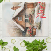 Frohe Weihnachtshütte in verschneiten Landschaften Geschirrtuch (Gefaltet)