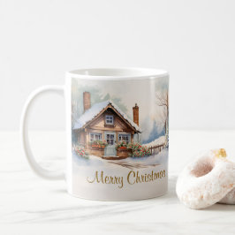 Frohe Weihnachtshütte in verschneiten Landschaften Kaffeetasse