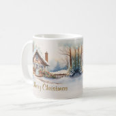 Frohe Weihnachtshütte in verschneiten Landschaften Kaffeetasse (Vorderseite Links)