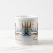 Frohe Weihnachtshütte in verschneiten Landschaften Kaffeetasse (Mittel)
