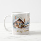 Frohe Weihnachtshütte in verschneiten Landschaften Kaffeetasse (Links)