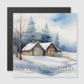 Frohe Weihnachtshütte in verschneiten Landschaften Magnetkarte (Vorne/Hinten)