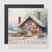 Frohe Weihnachtshütte in verschneiten Landschaften Magnetkarte (Vorne/Hinten)