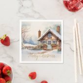 Frohe Weihnachtshütte in verschneiten Landschaften Serviette (Beispiel)