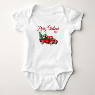 Frohe Weihnachtsjahr Wasserfarbe Vintag Red Truck Baby Strampler