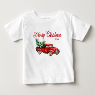 Frohe Weihnachtsjahr Wasserfarbe Vintag Red Truck Baby T-shirt