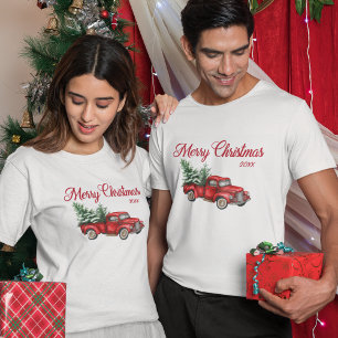 Frohe Weihnachtsjahr Wasserfarbe Vintag Red Truck T-Shirt