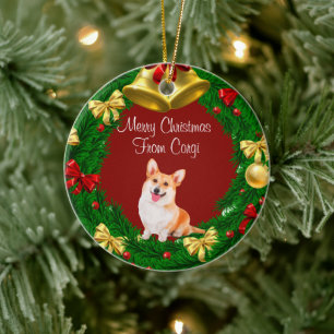 Frohe Weihnachtsjunge Hund Welsh Corgi Keramik Ornament