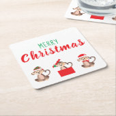 Frohe WeihnachtsJungle Monkey Santa Elf Hat Rechteckiger Pappuntersetzer (angewinkelt)