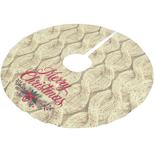 Frohe Weihnachtskabel Strick Sweater Crochet Polyester Weihnachtsbaumdecke (Schrägansicht)