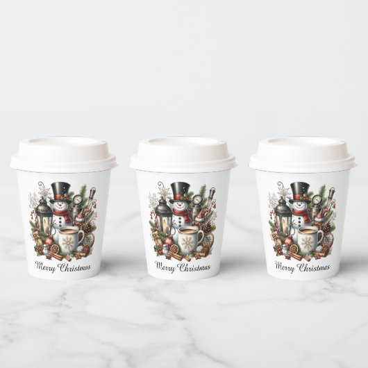 Frohe Weihnachtskaffee Schneemann Pappbecher (Multi)