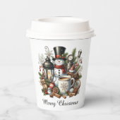 Frohe Weihnachtskaffee Schneemann Pappbecher (Rückseite)