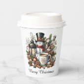 Frohe Weihnachtskaffee Schneemann Pappbecher (Vorderseite)