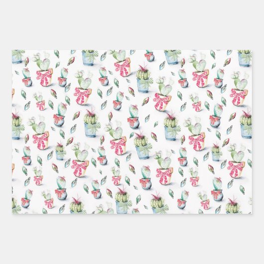 Frohe Weihnachtskaktus und Lichter Geschenkpapier Set (Vorderseite)