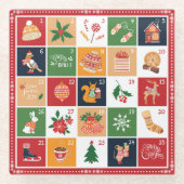 Frohe Weihnachtskalender Poinsettia Red Glasuntersetzer (Vorderseite)