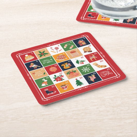 Frohe Weihnachtskalender Poinsettia Red Rechteckiger Pappuntersetzer (angewinkelt)