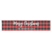Frohe Weihnachtskalligrafie Buffalo Karo Pattern Kurzer Tischläufer (Horizontal)