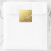 Frohe Weihnachtskalligrafie Chic Gold Custom Quadratischer Aufkleber (Tasche)
