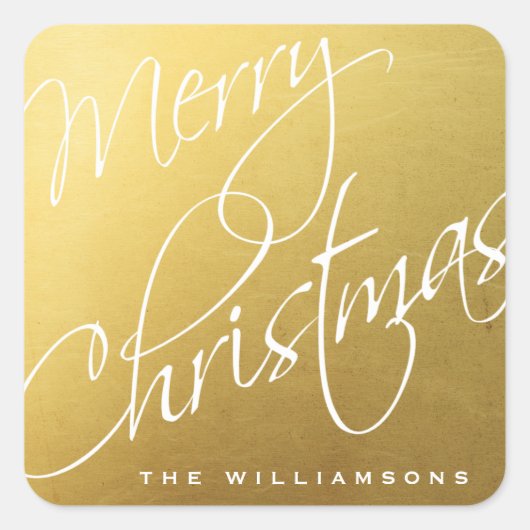 Frohe Weihnachtskalligrafie Chic Gold Custom Quadratischer Aufkleber (Vorderseite)