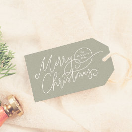 Frohe Weihnachtskalligrafie Elegant Sage Green Geschenkanhänger