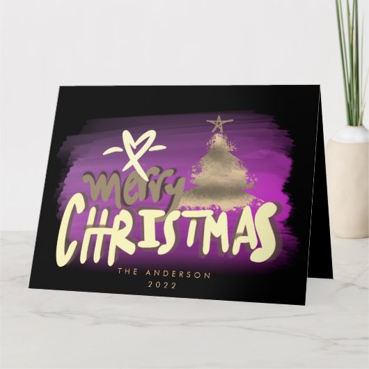 Frohe Weihnachtskalligrafie Herzbaum Foto Karte (Vorderseite)