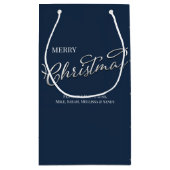 Frohe Weihnachtskalligrafie Navy Blue Snowflake Kleine Geschenktüte (Rückseite)