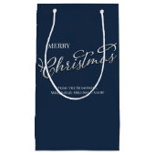Frohe Weihnachtskalligrafie Navy Blue Snowflake Kleine Geschenktüte (Vorderseite)