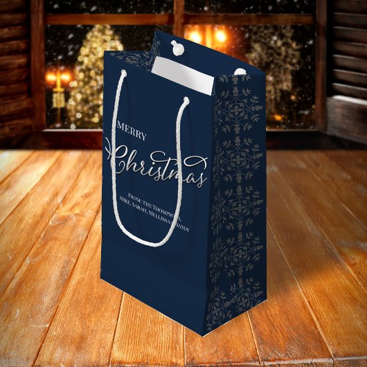 Frohe Weihnachtskalligrafie Navy Blue Snowflake Kleine Geschenktüte