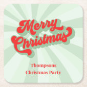 Frohe Weihnachtskalligrafie Red Green Whimsical Rechteckiger Pappuntersetzer (Vorderseite)
