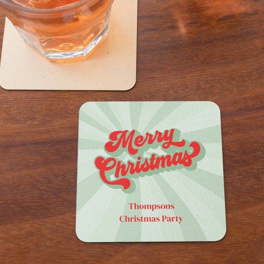 Frohe Weihnachtskalligrafie Red Green Whimsical Rechteckiger Pappuntersetzer