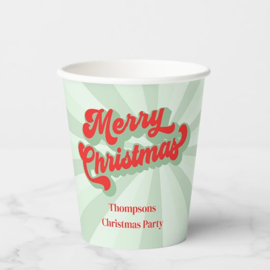 Frohe Weihnachtskalligrafie Retro Script Red Green Pappbecher (Vorderseite)